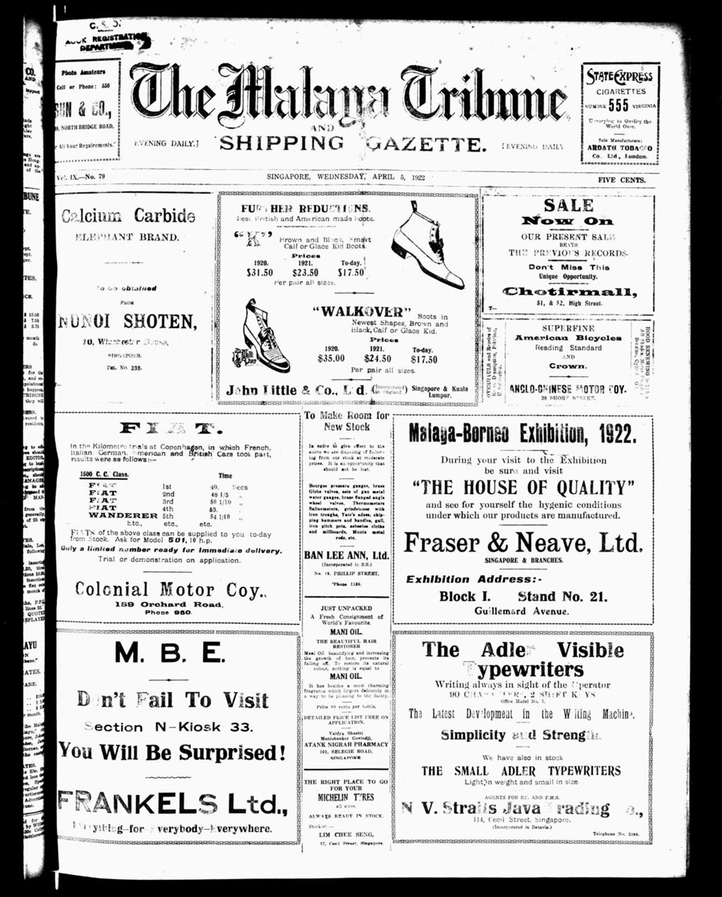 Miniature of Malaya Tribune 05 April 1922