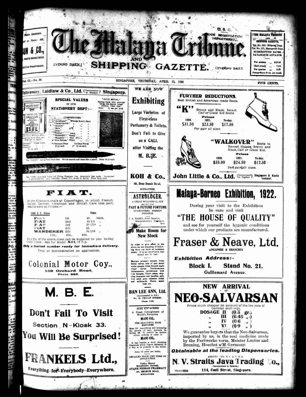 Miniature of Malaya Tribune 13 April 1922