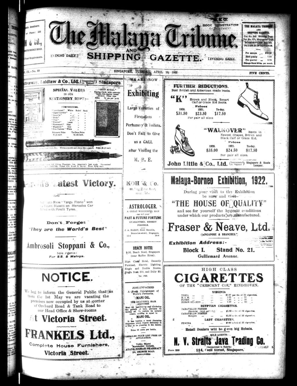 Miniature of Malaya Tribune 18 April 1922