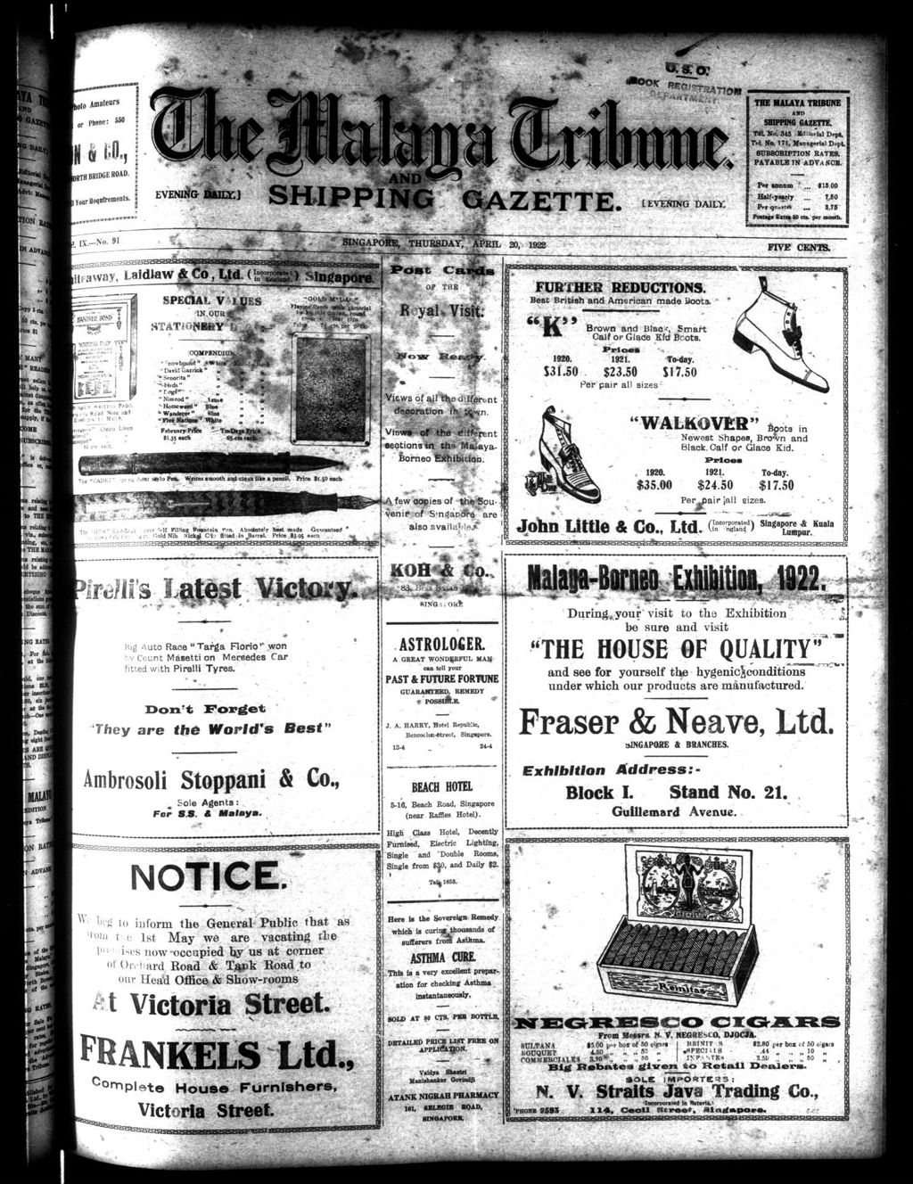 Miniature of Malaya Tribune 20 April 1922