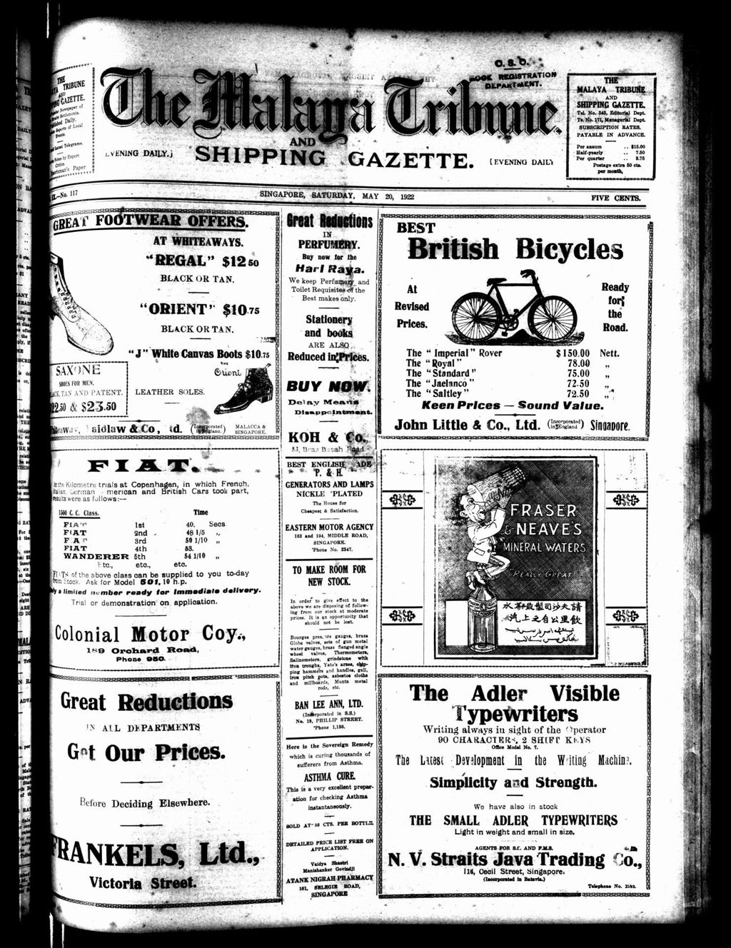 Miniature of Malaya Tribune 20 May 1922