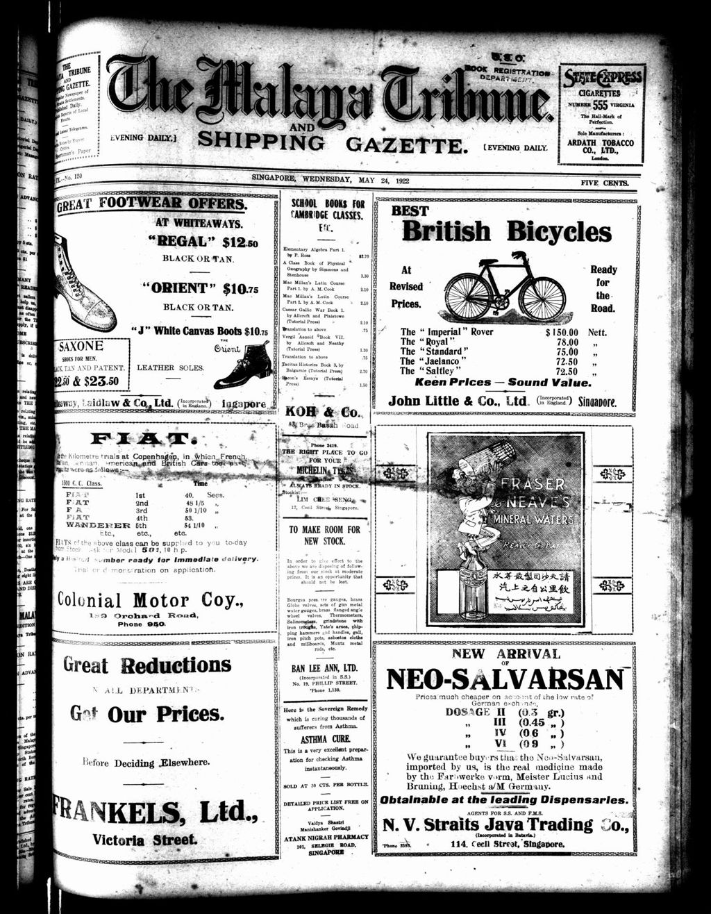 Miniature of Malaya Tribune 24 May 1922