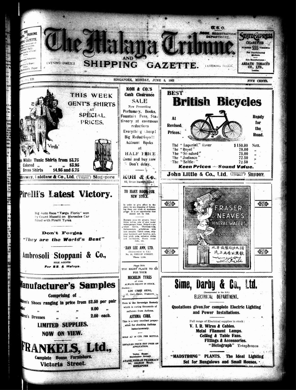 Miniature of Malaya Tribune 05 June 1922