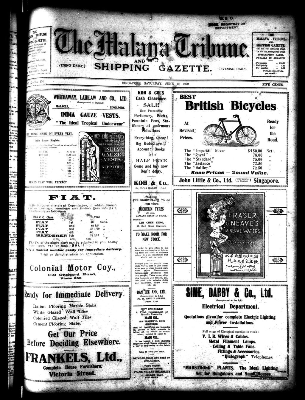 Miniature of Malaya Tribune 10 June 1922