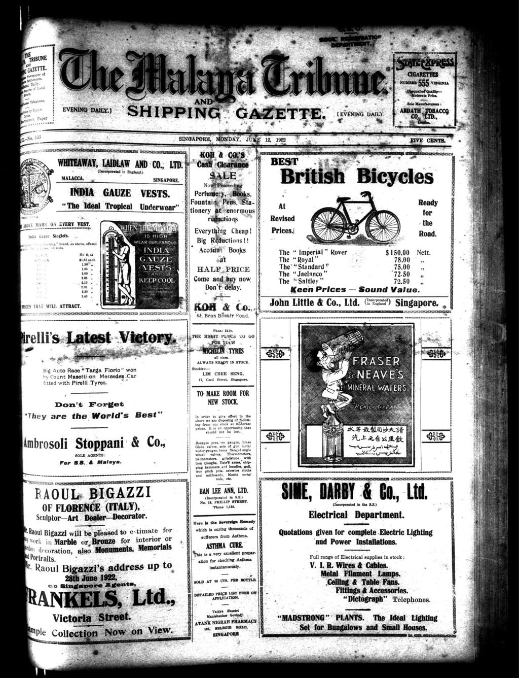 Miniature of Malaya Tribune 12 June 1922