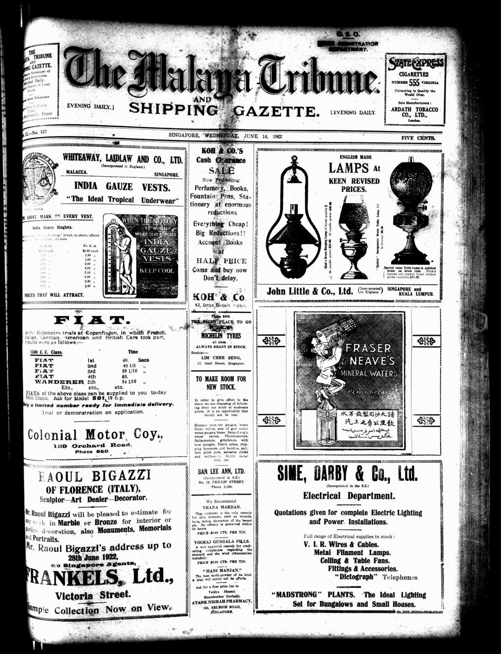 Miniature of Malaya Tribune 14 June 1922