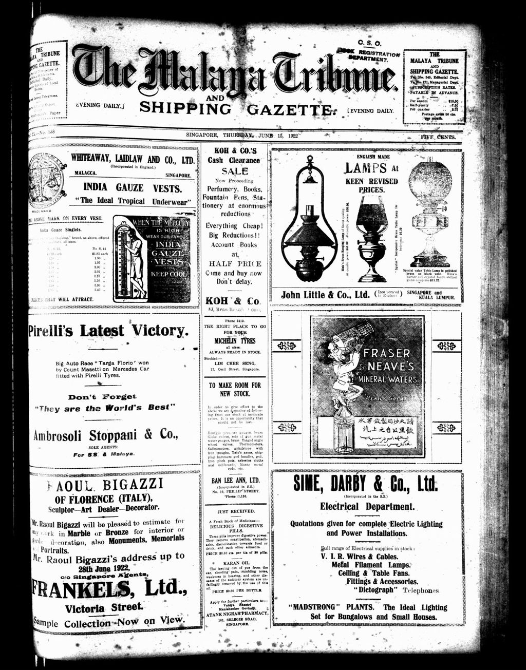 Miniature of Malaya Tribune 15 June 1922