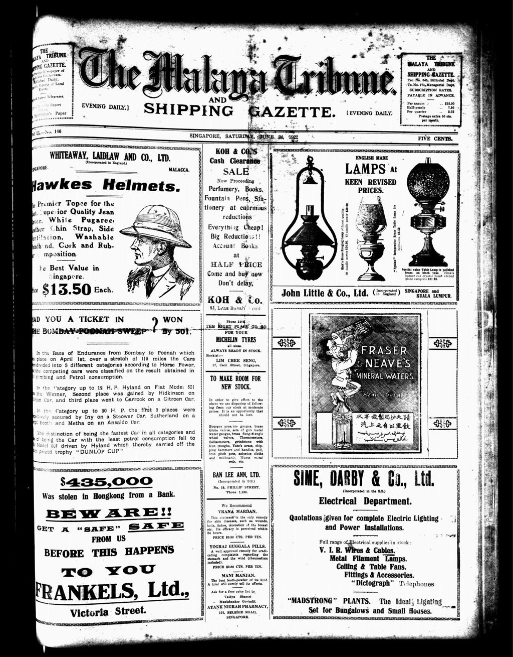 Miniature of Malaya Tribune 24 June 1922