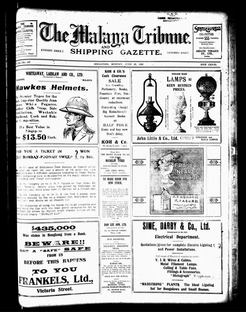 Miniature of Malaya Tribune 26 June 1922