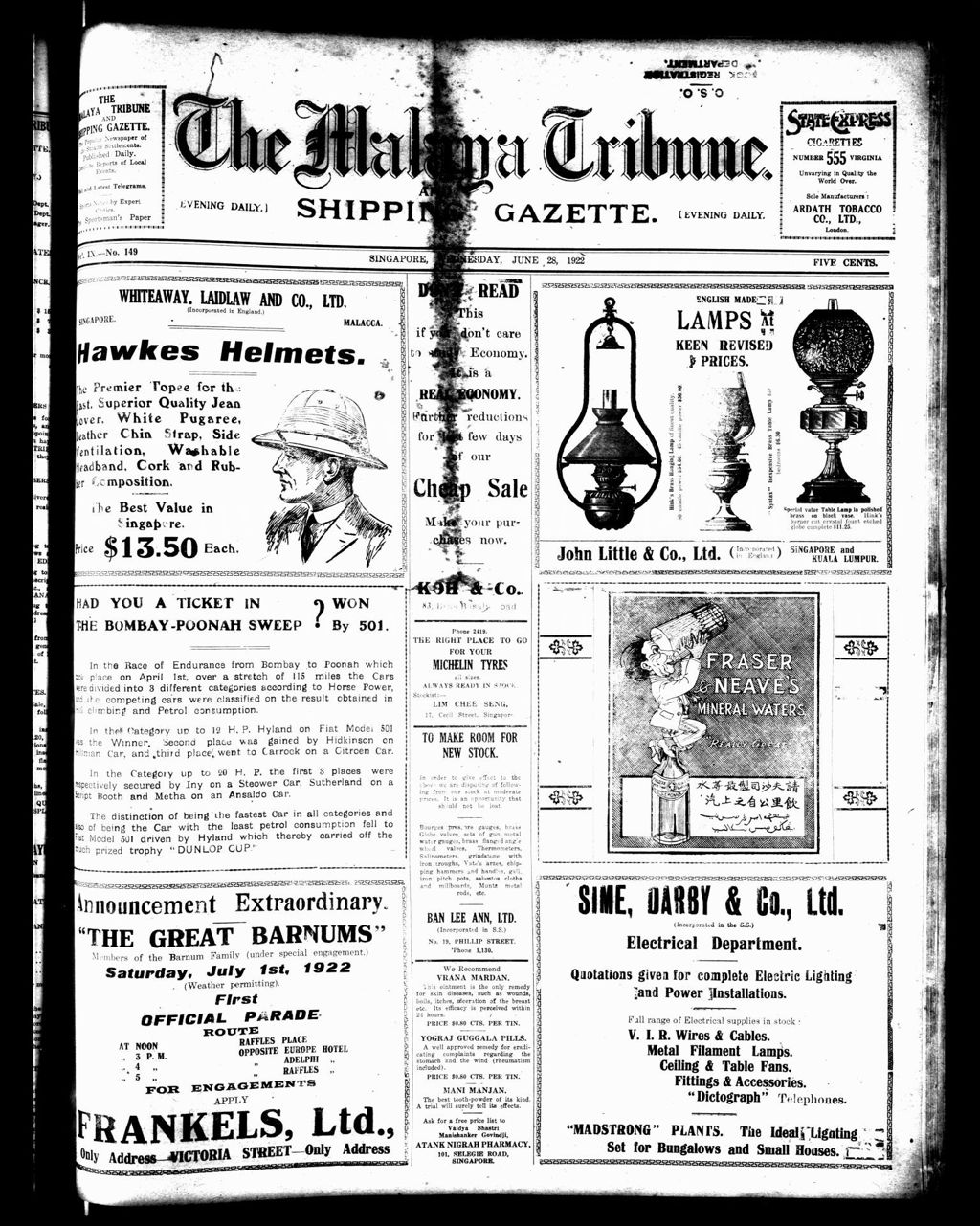 Miniature of Malaya Tribune 28 June 1922