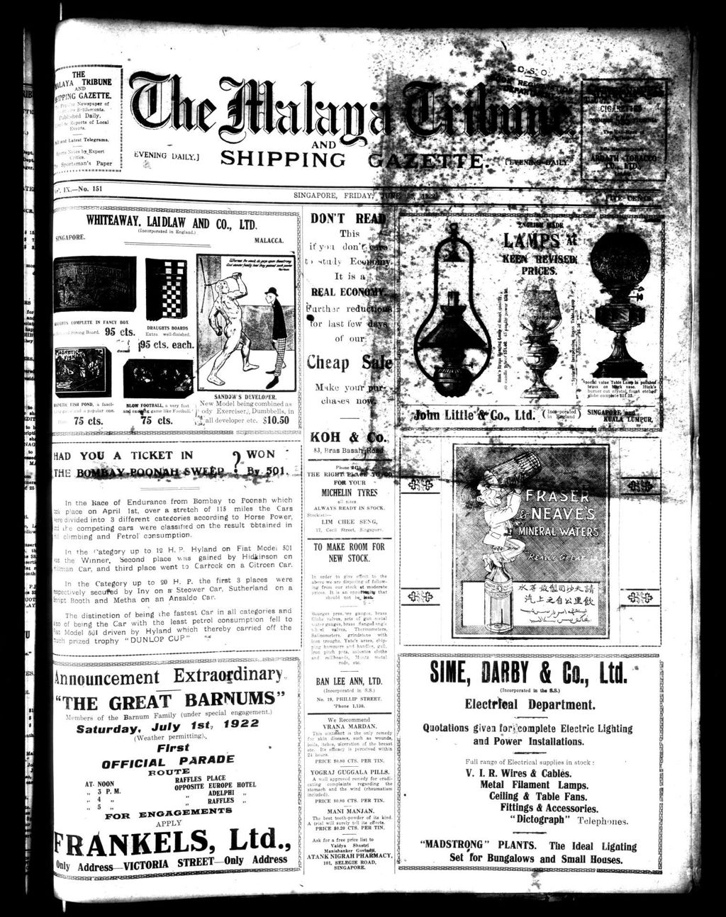 Miniature of Malaya Tribune 30 June 1922