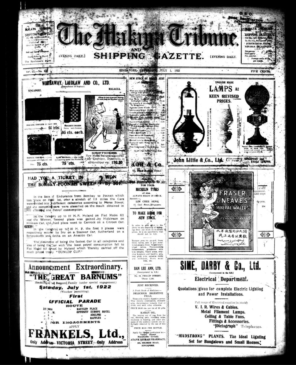 Miniature of Malaya Tribune 01 July 1922