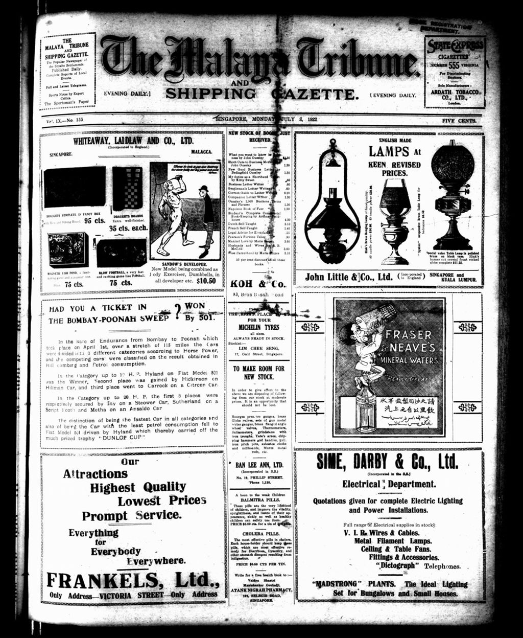 Miniature of Malaya Tribune 03 July 1922