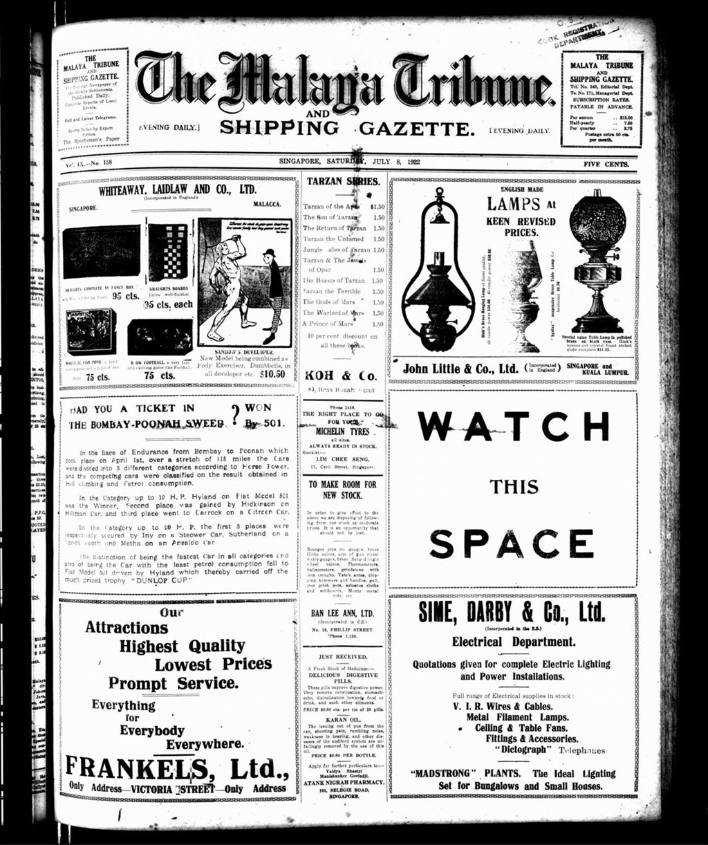 Miniature of Malaya Tribune 08 July 1922