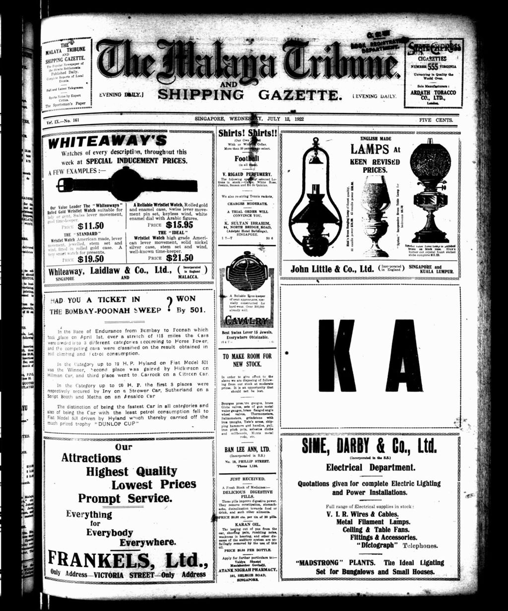 Miniature of Malaya Tribune 12 July 1922