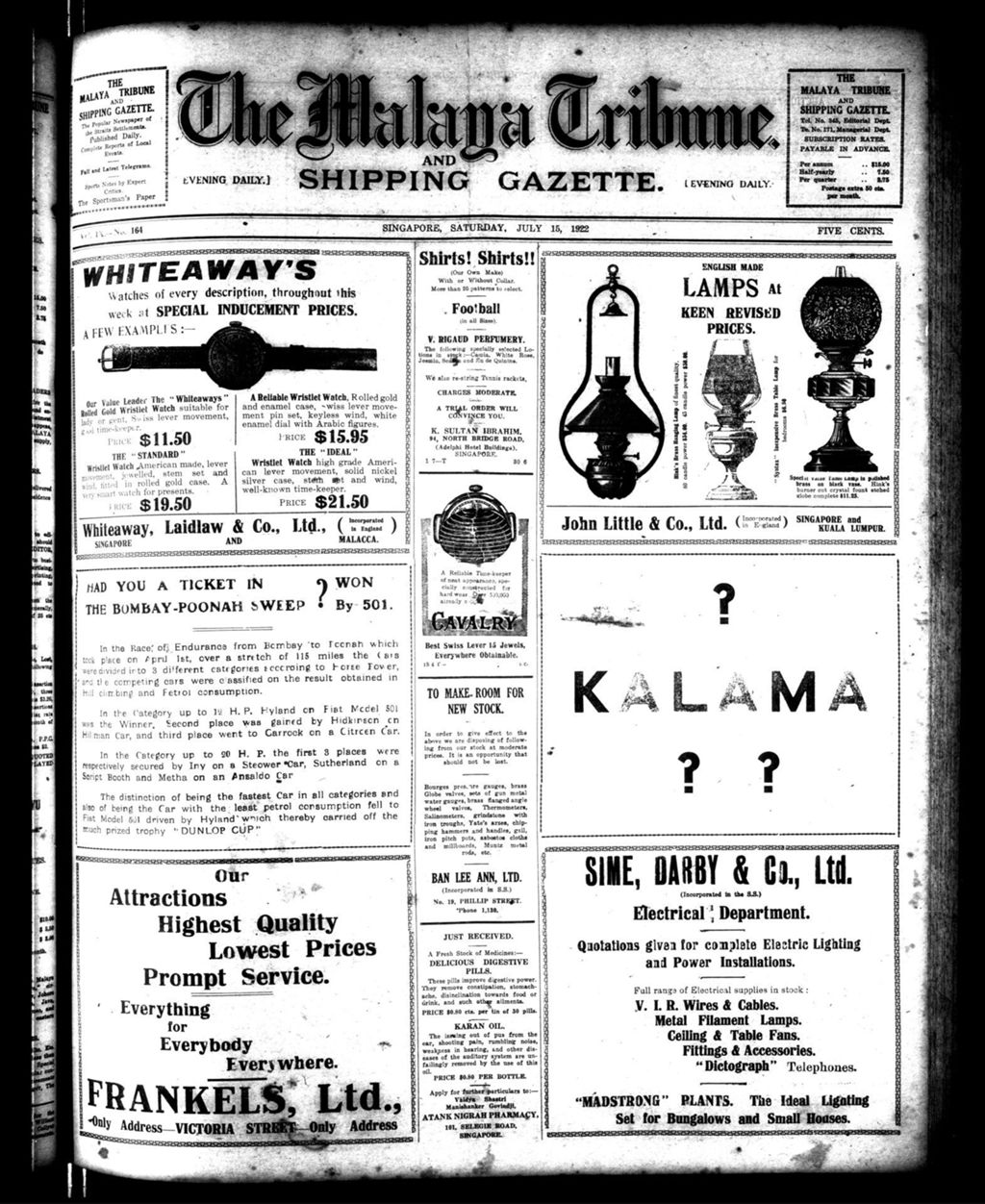 Miniature of Malaya Tribune 15 July 1922