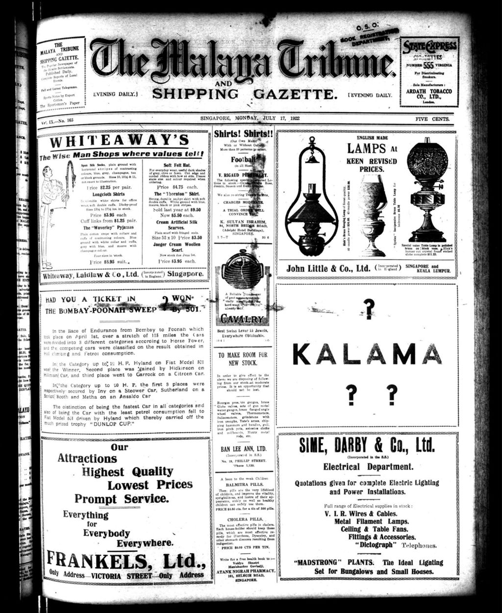 Miniature of Malaya Tribune 17 July 1922