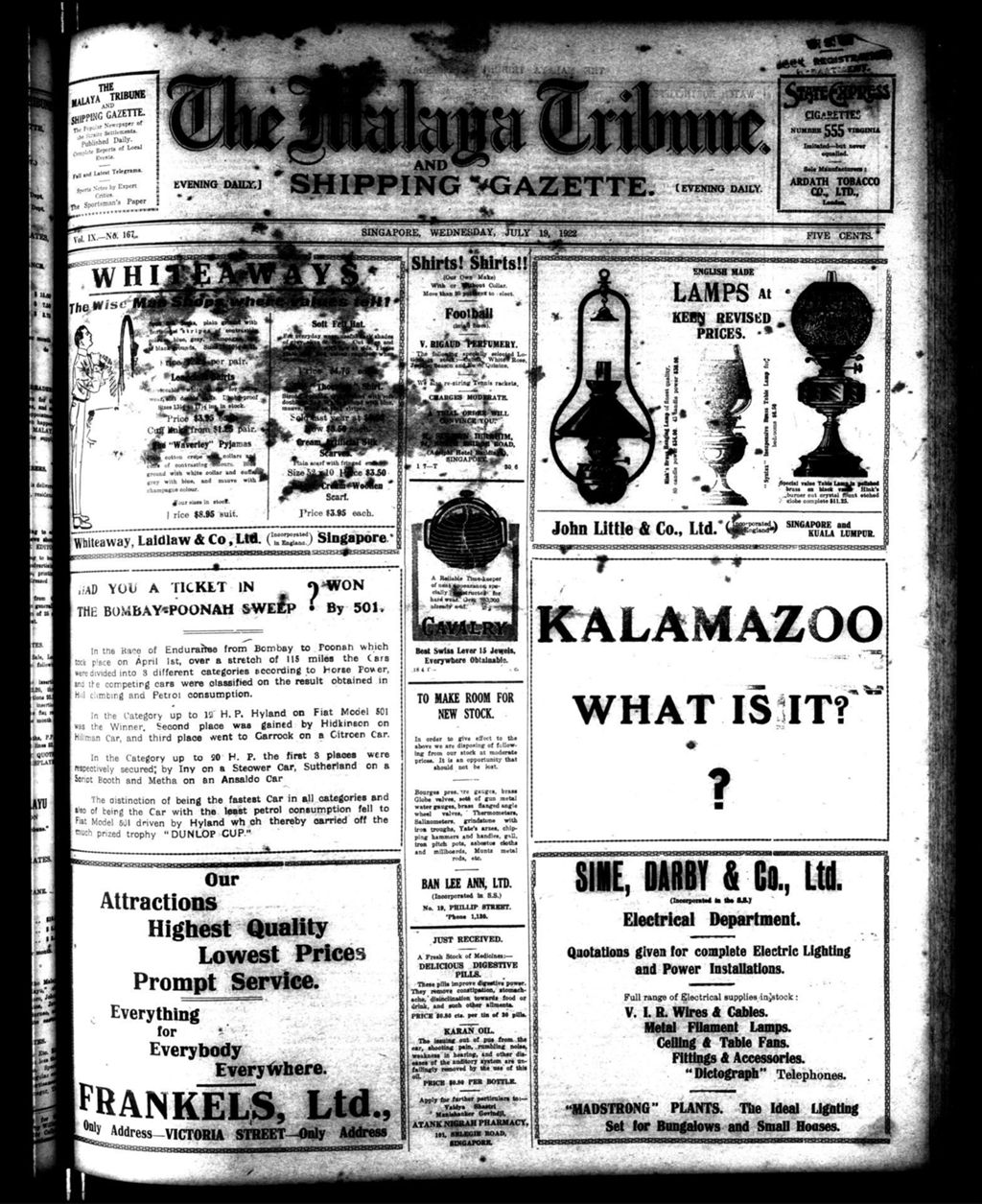 Miniature of Malaya Tribune 19 July 1922