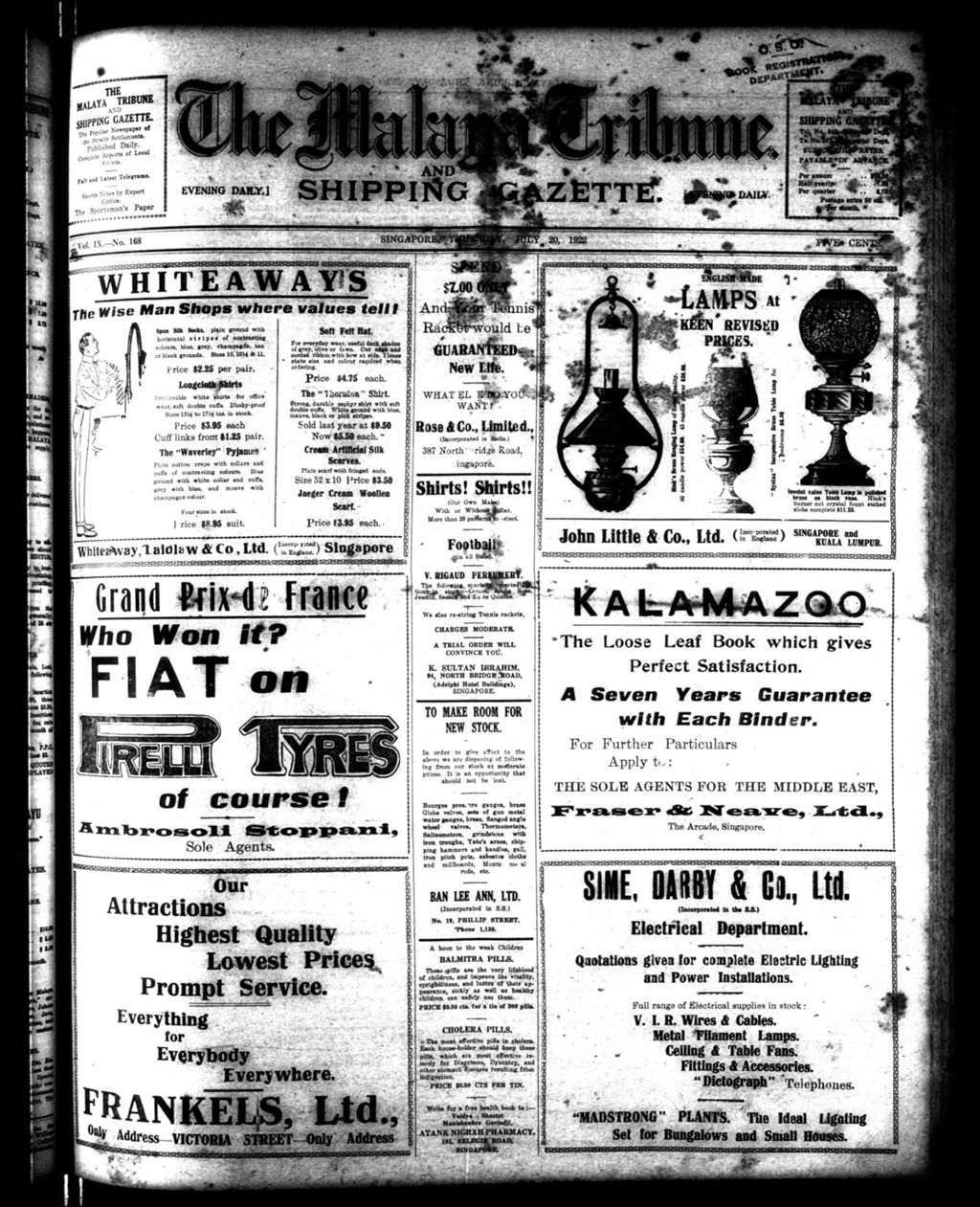 Miniature of Malaya Tribune 20 July 1922