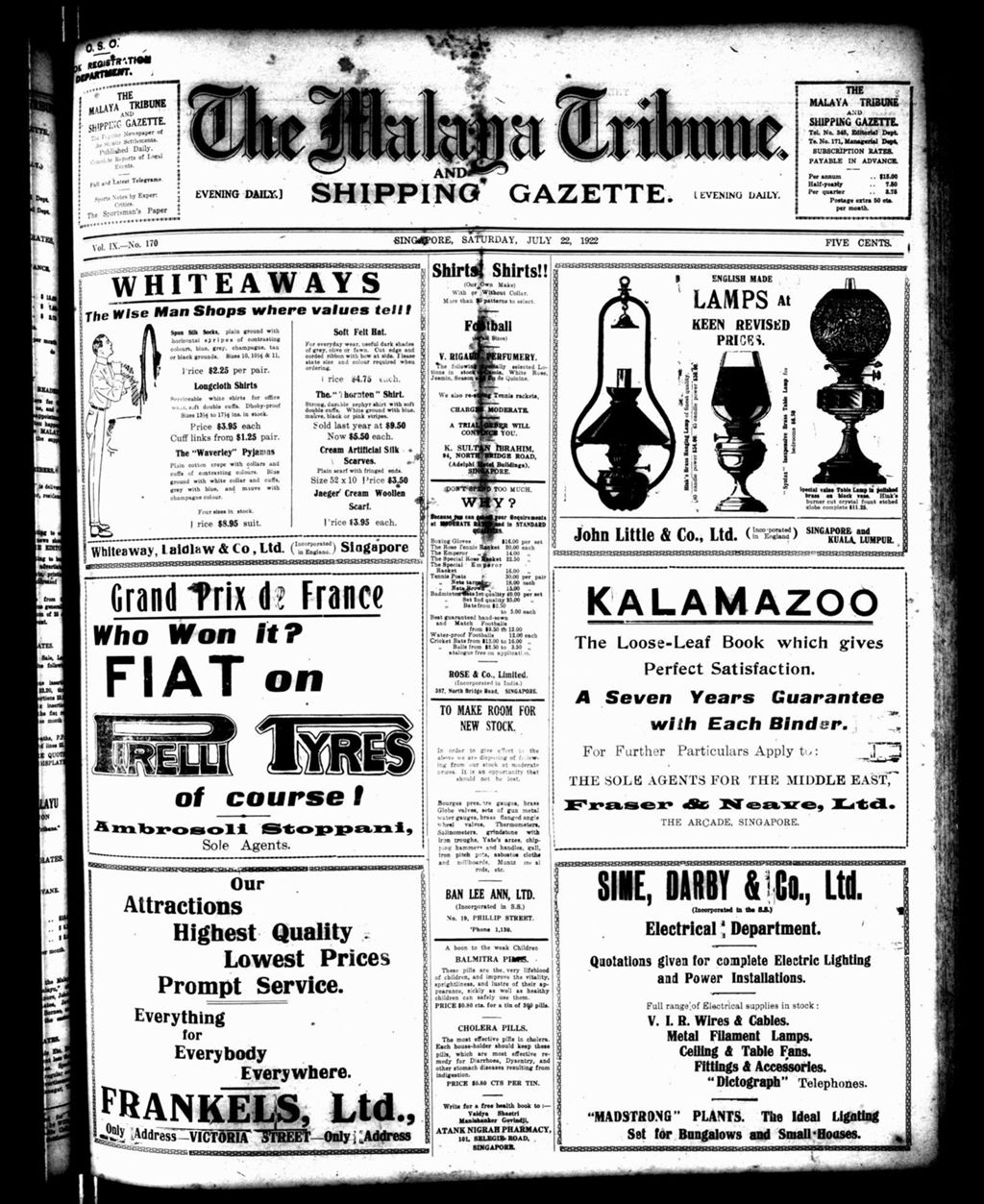 Miniature of Malaya Tribune 22 July 1922