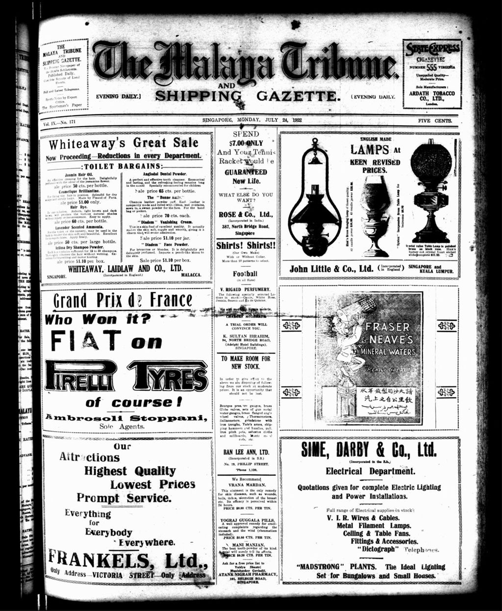 Miniature of Malaya Tribune 24 July 1922