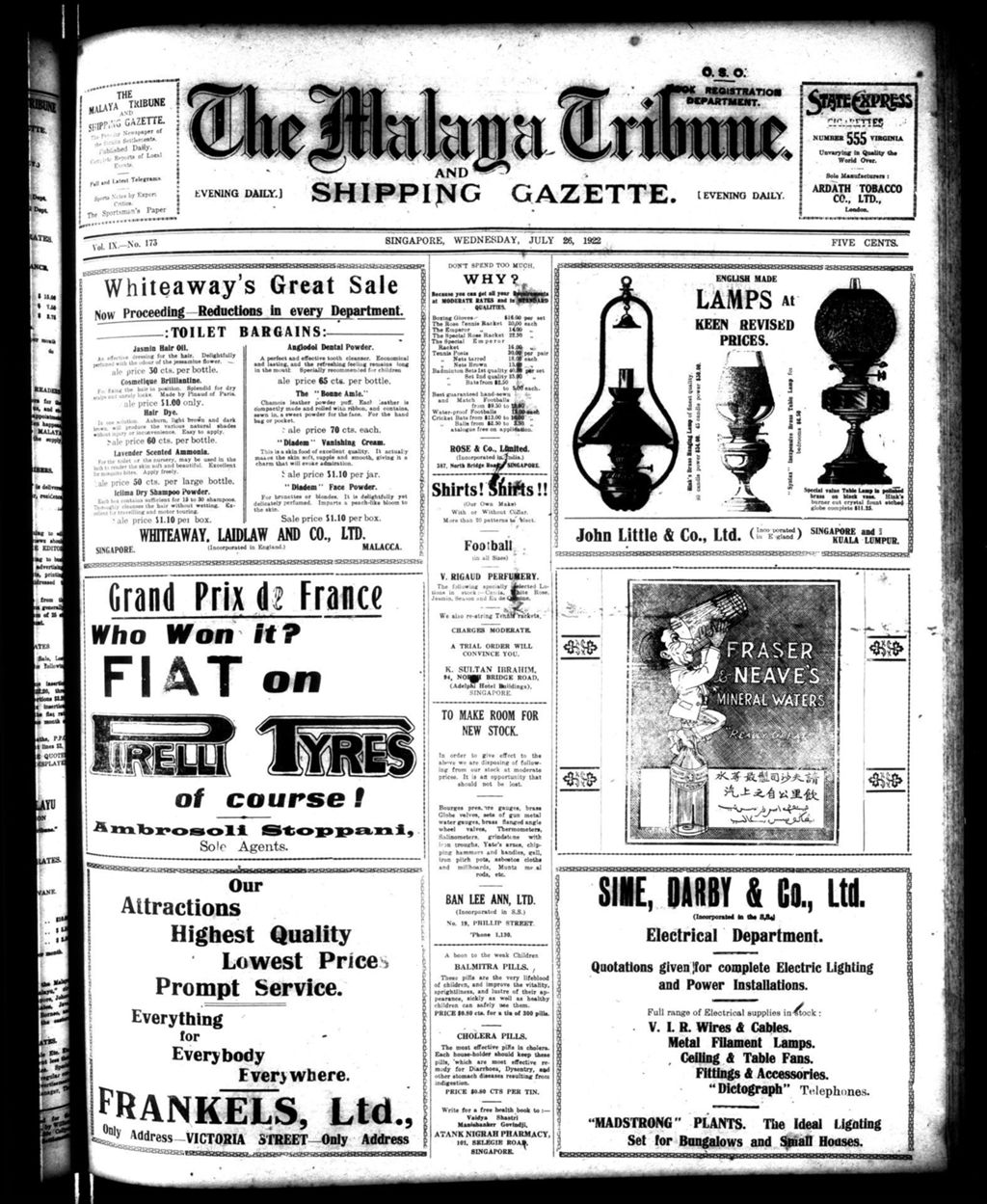 Miniature of Malaya Tribune 26 July 1922