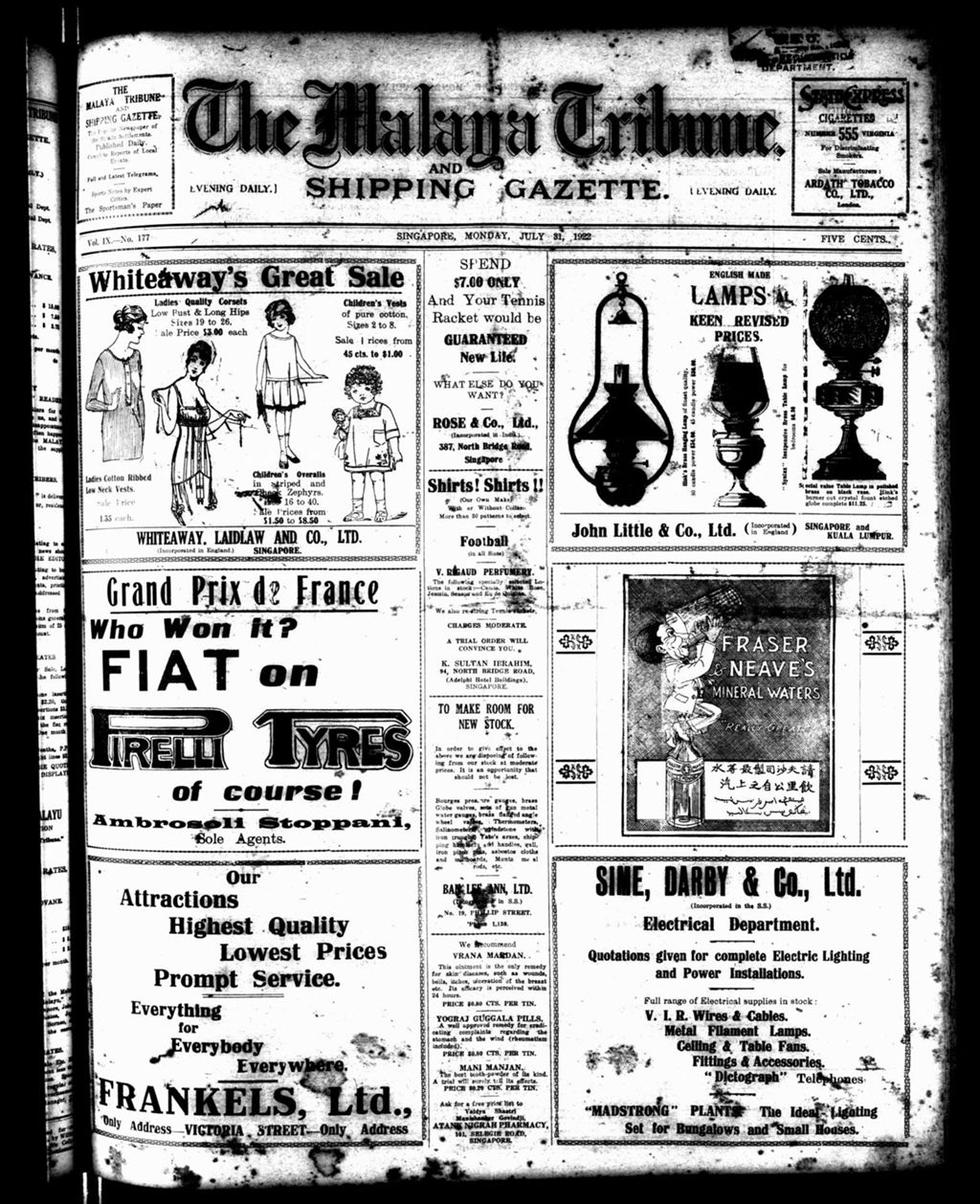 Miniature of Malaya Tribune 31 July 1922