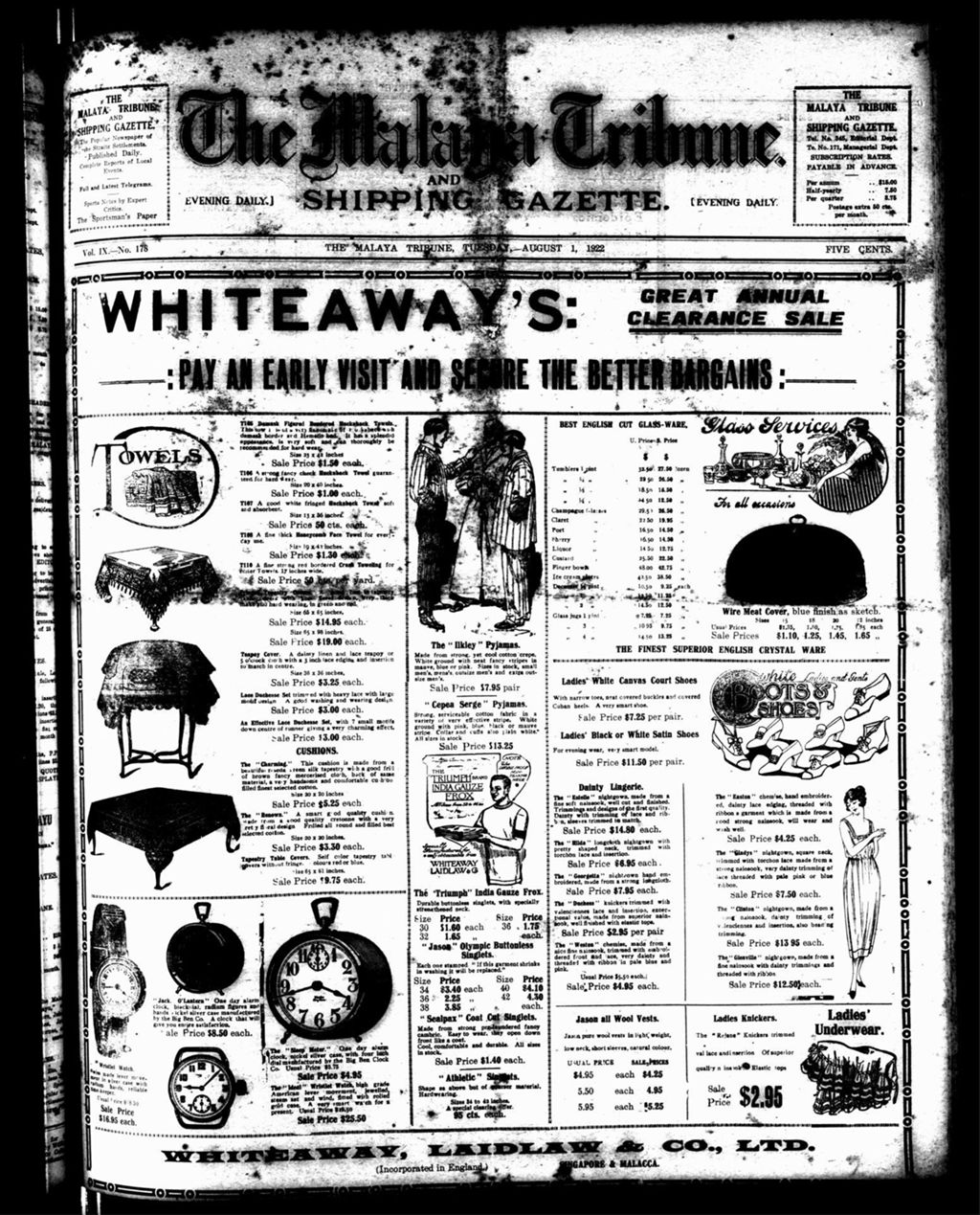 Miniature of Malaya Tribune 01 August 1922