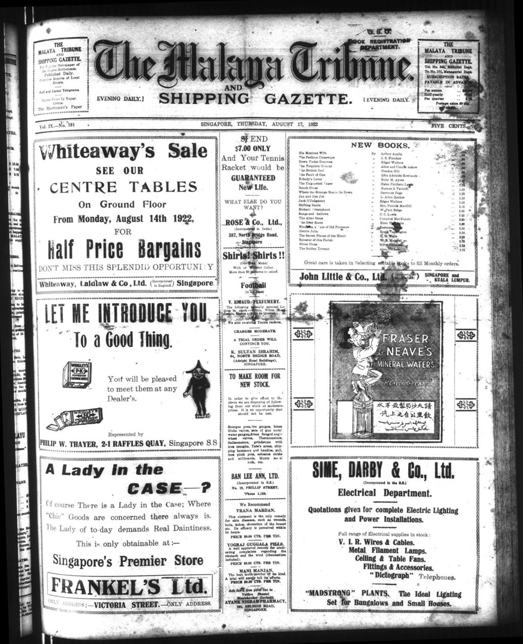 Miniature of Malaya Tribune 17 August 1922