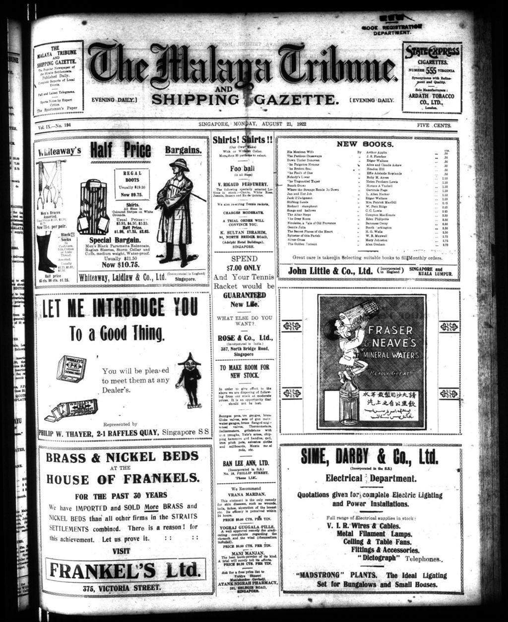 Miniature of Malaya Tribune 21 August 1922