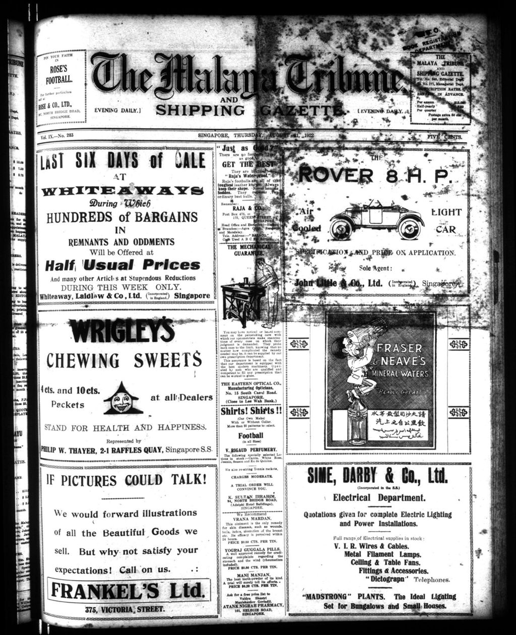 Miniature of Malaya Tribune 31 August 1922