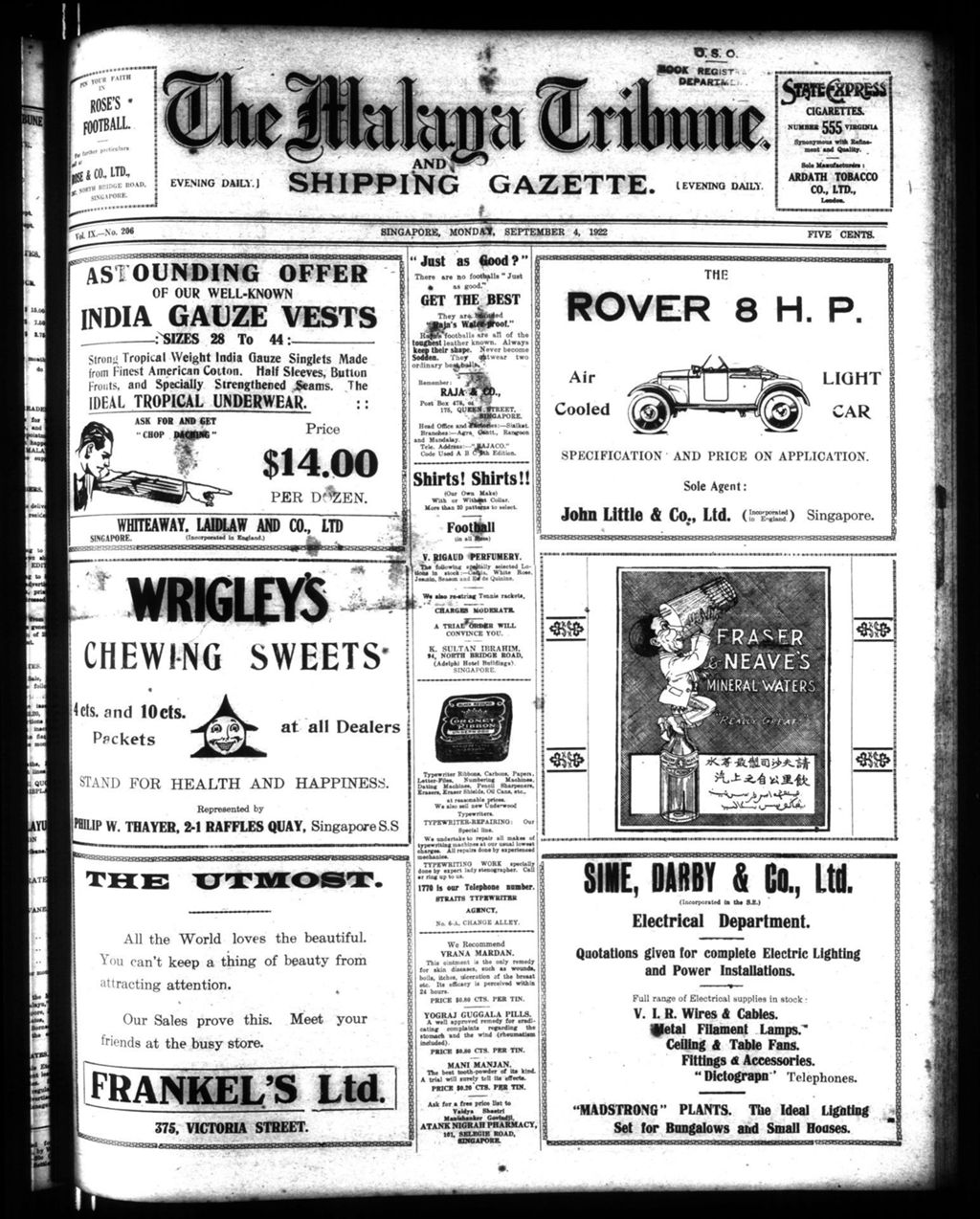 Miniature of Malaya Tribune 04 September 1922