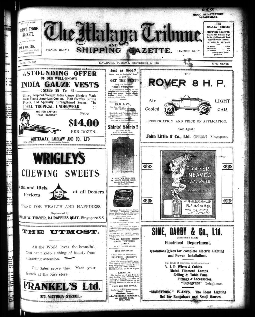 Miniature of Malaya Tribune 05 September 1922