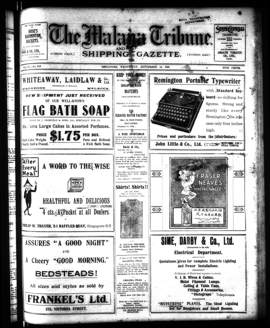 Miniature of Malaya Tribune 13 September 1922