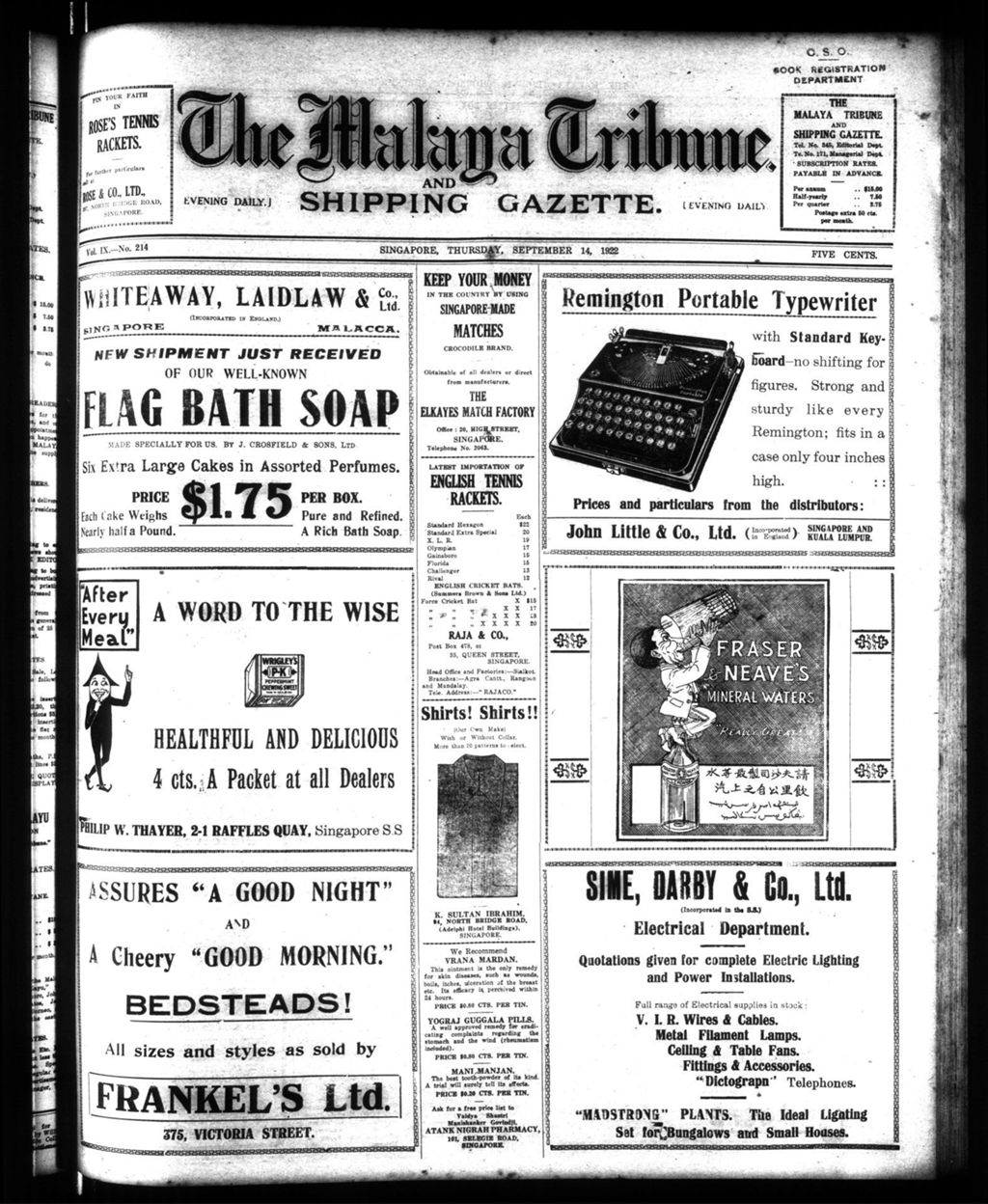 Miniature of Malaya Tribune 14 September 1922