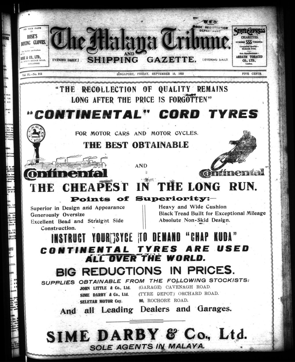 Miniature of Malaya Tribune 15 September 1922