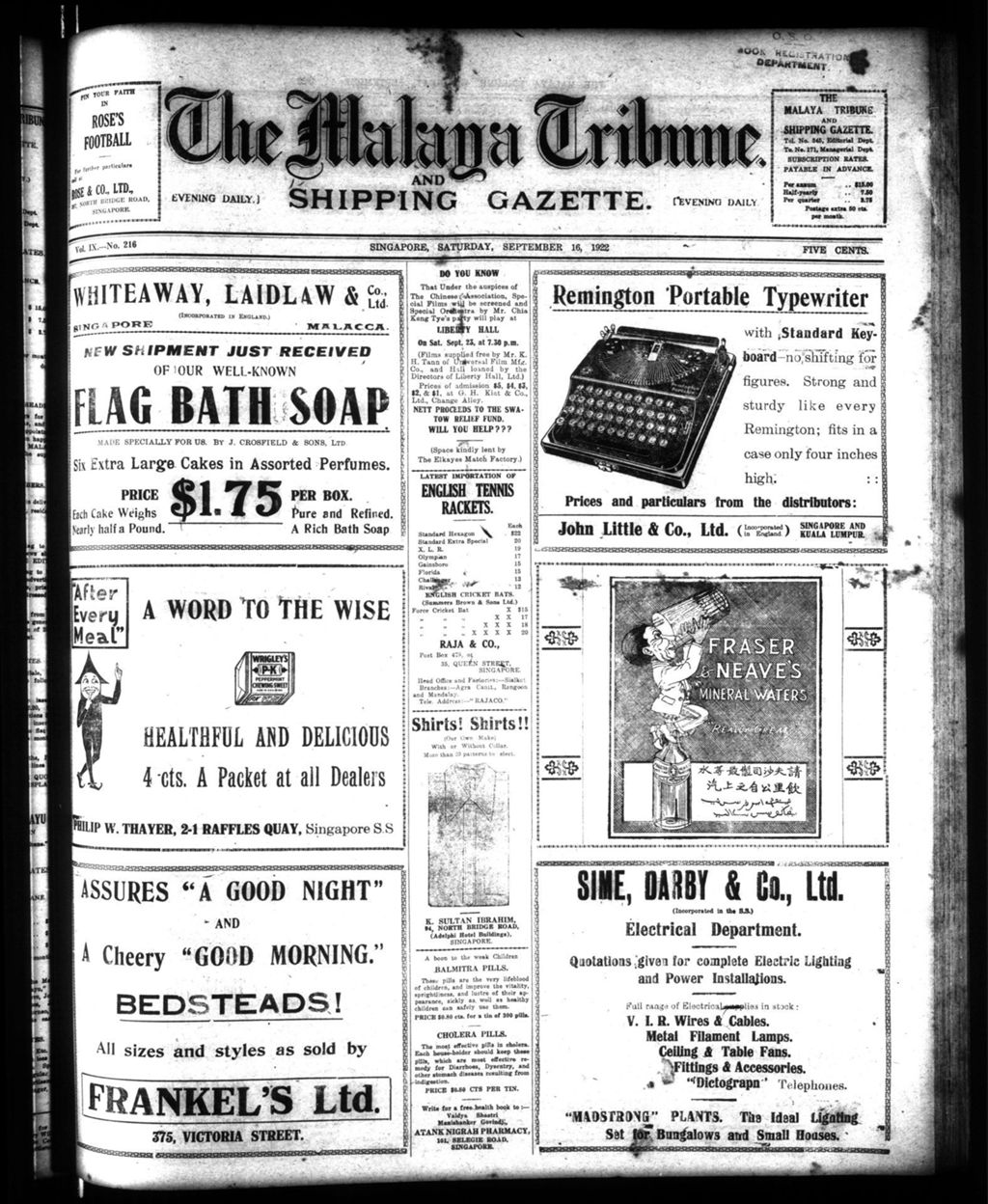 Miniature of Malaya Tribune 16 September 1922