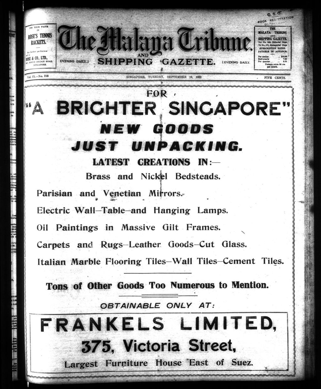 Miniature of Malaya Tribune 19 September 1922