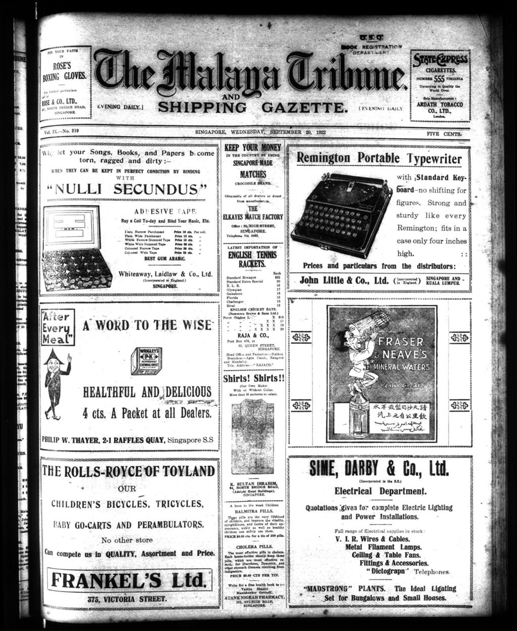 Miniature of Malaya Tribune 20 September 1922