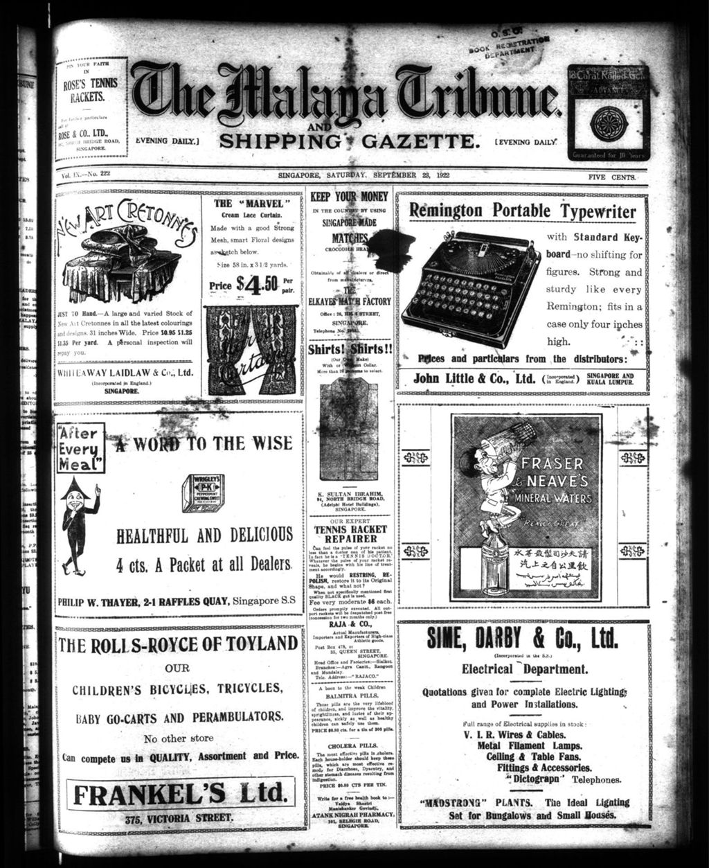 Miniature of Malaya Tribune 23 September 1922