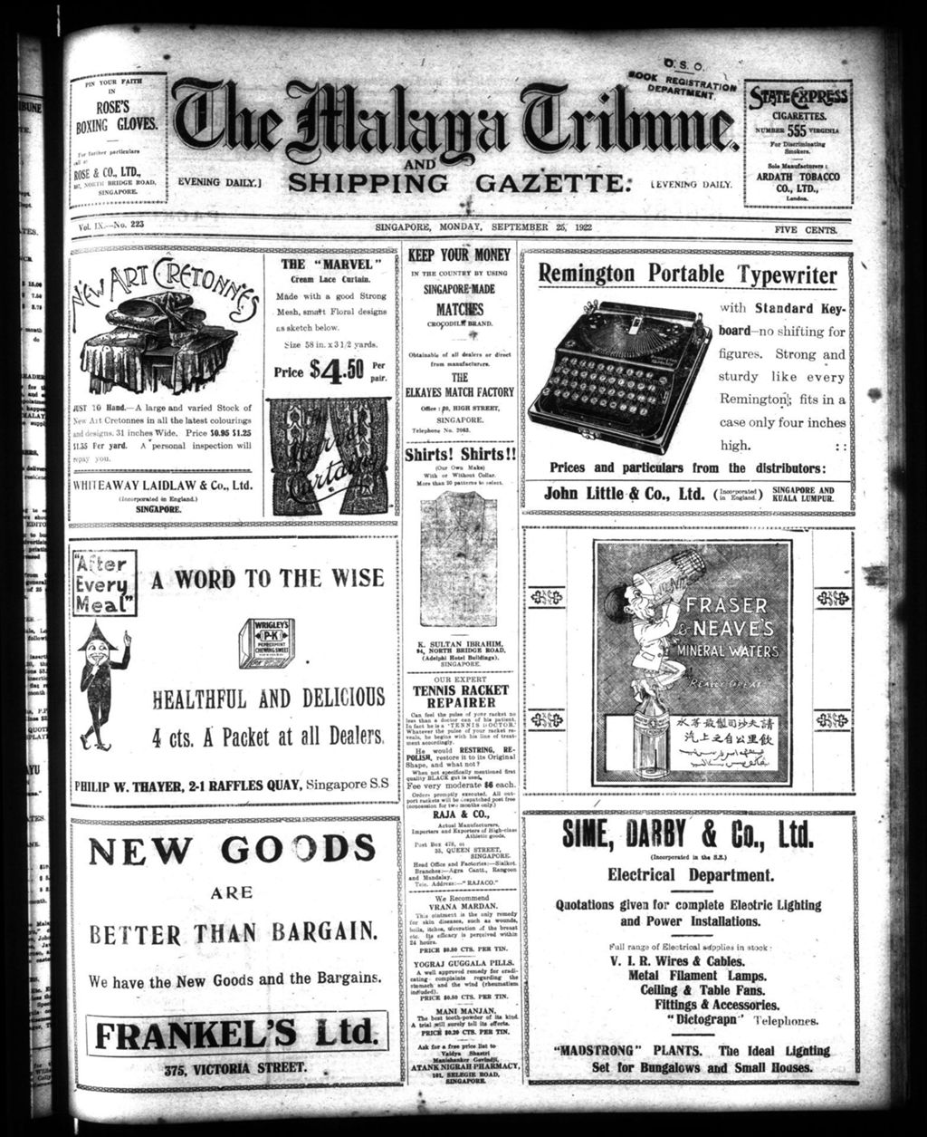 Miniature of Malaya Tribune 25 September 1922