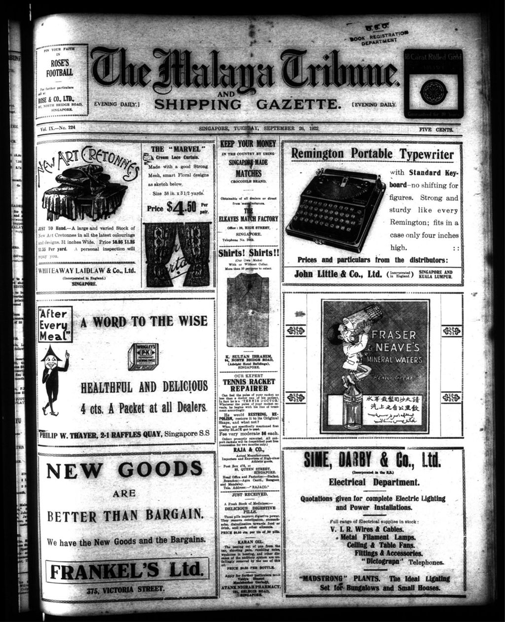 Miniature of Malaya Tribune 26 September 1922