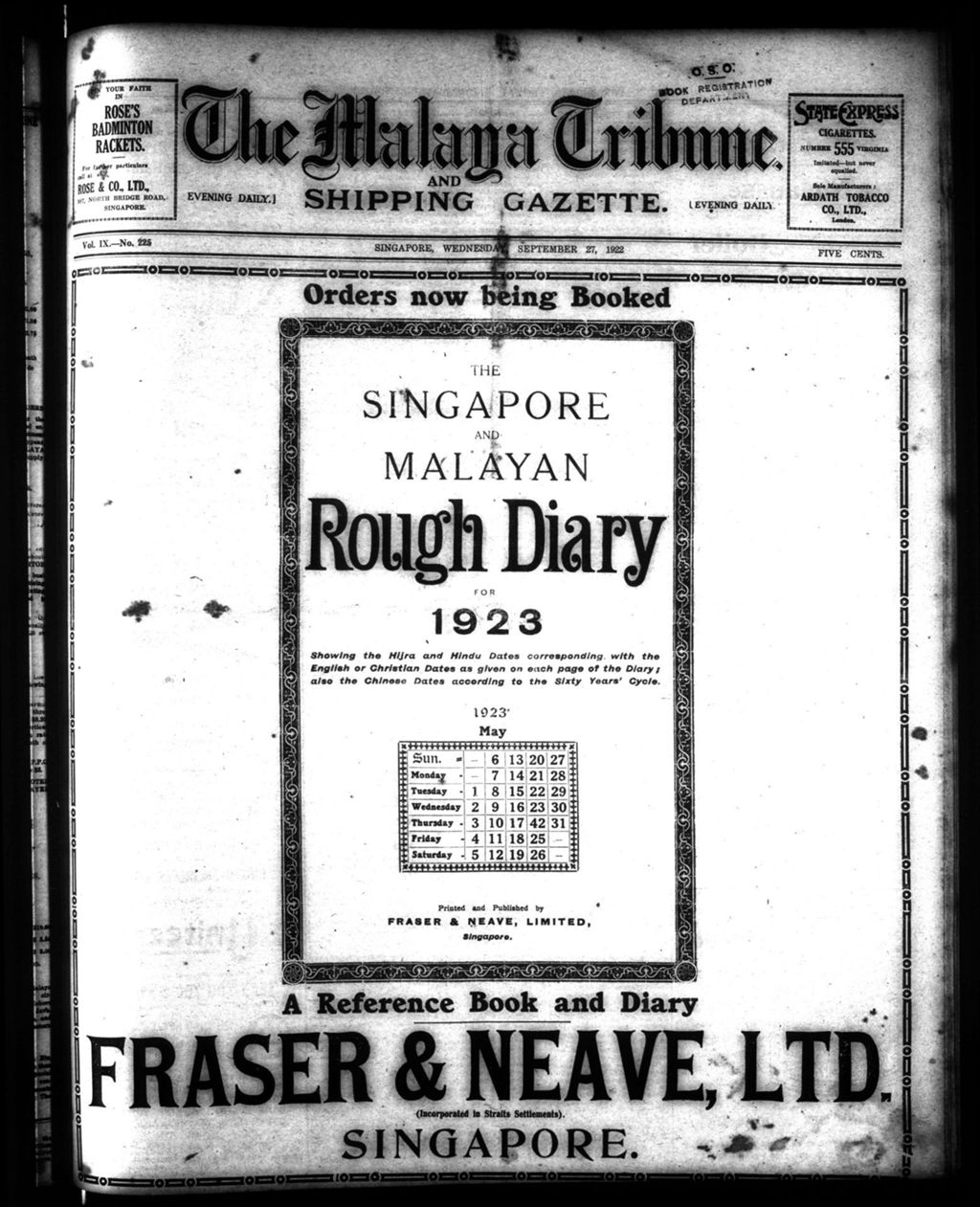 Miniature of Malaya Tribune 27 September 1922