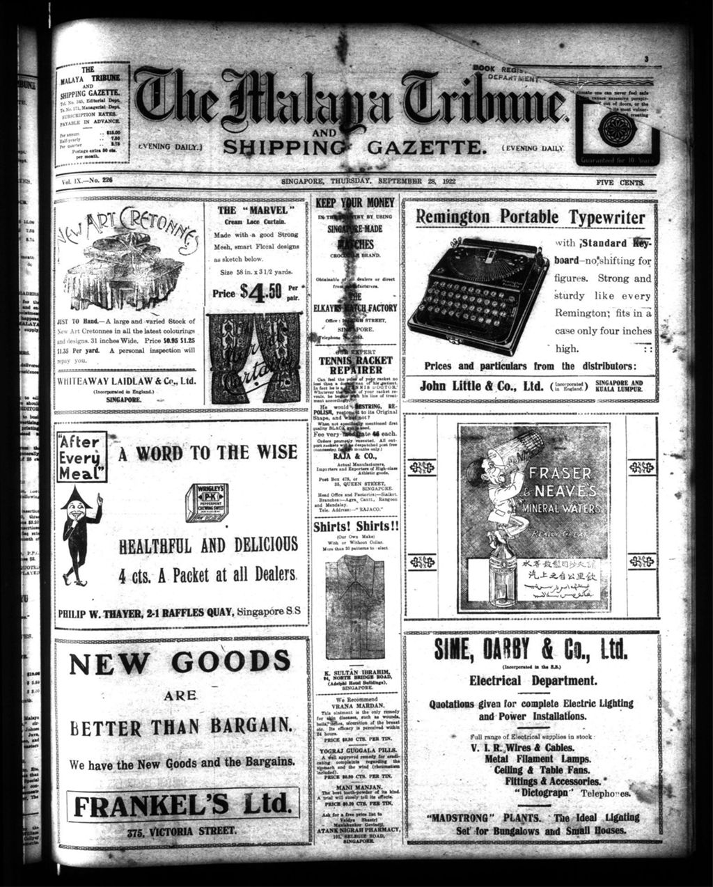 Miniature of Malaya Tribune 28 September 1922