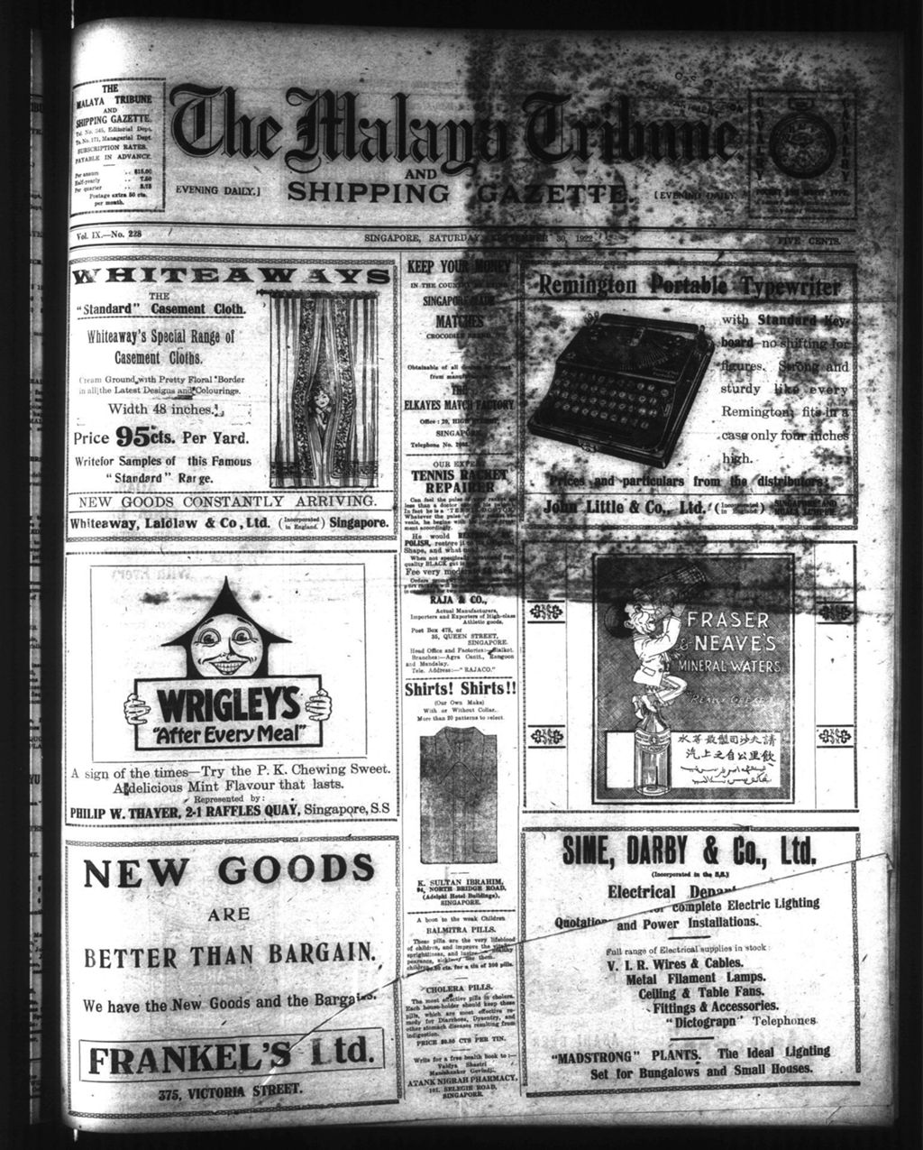 Miniature of Malaya Tribune 30 September 1922