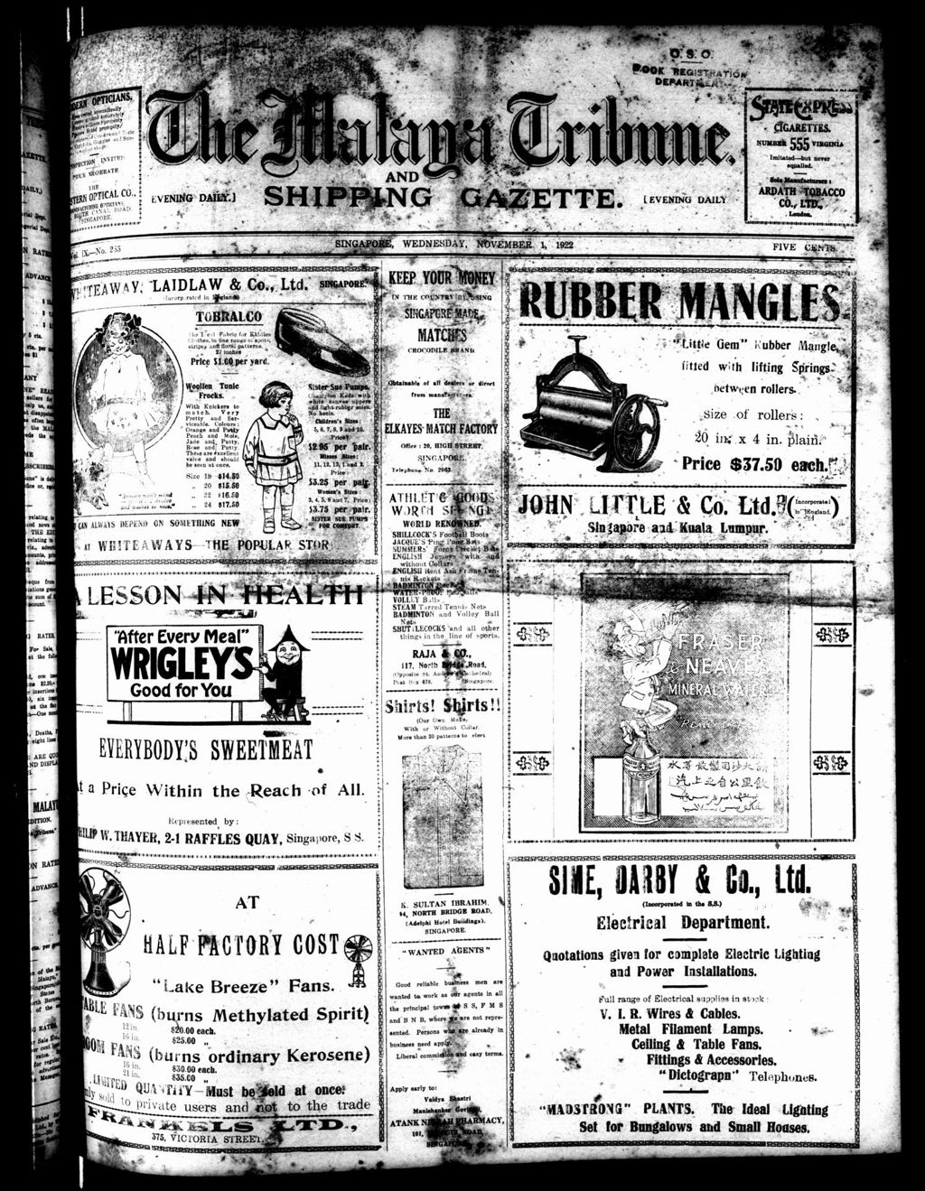 Miniature of Malaya Tribune 01 November 1922