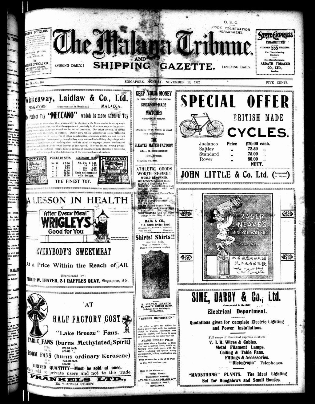 Miniature of Malaya Tribune 13 November 1922