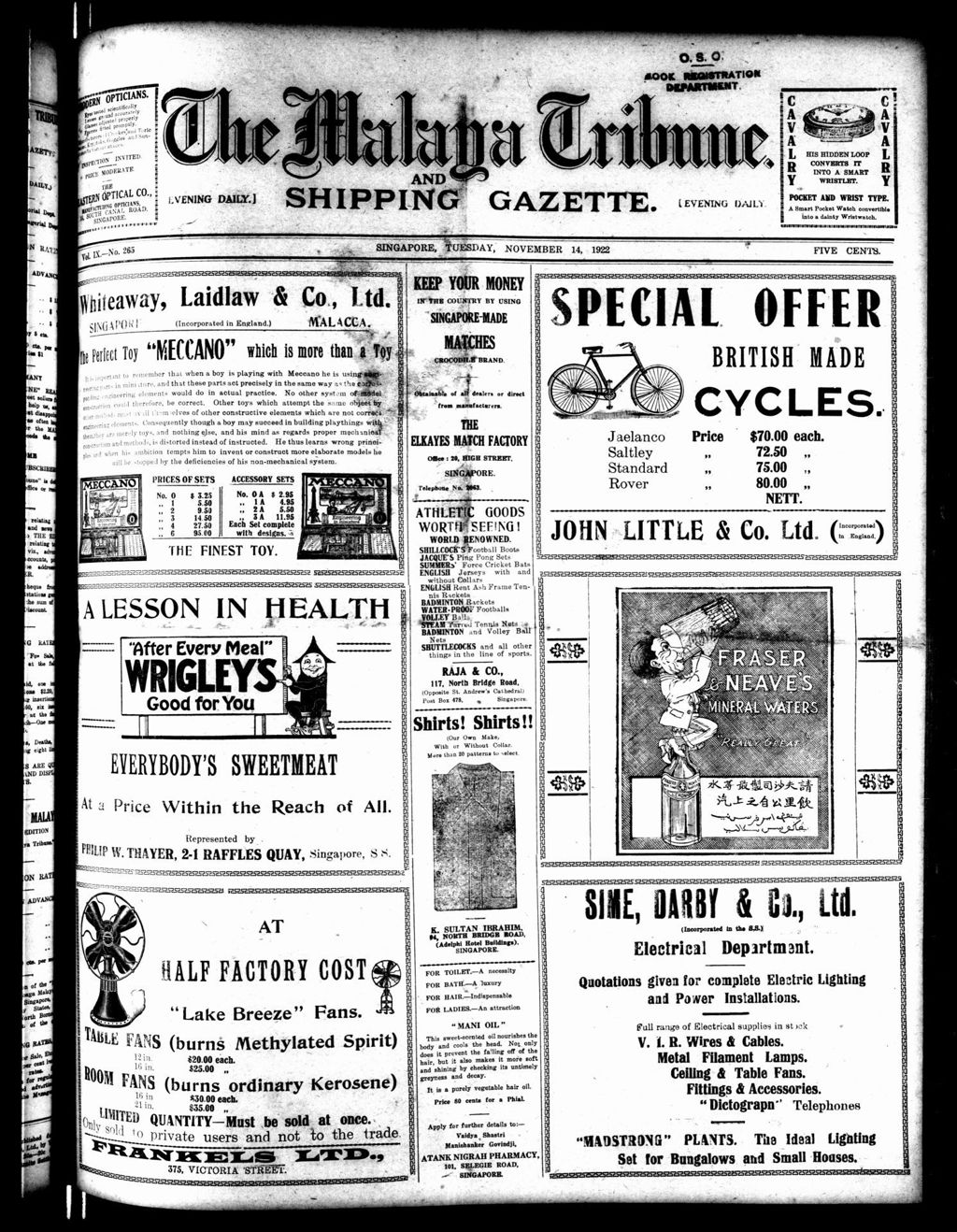 Miniature of Malaya Tribune 14 November 1922