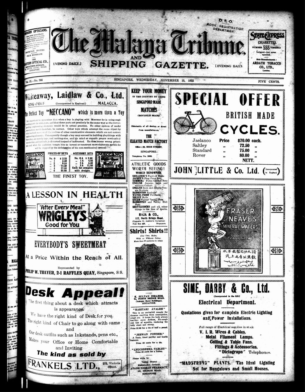 Miniature of Malaya Tribune 15 November 1922