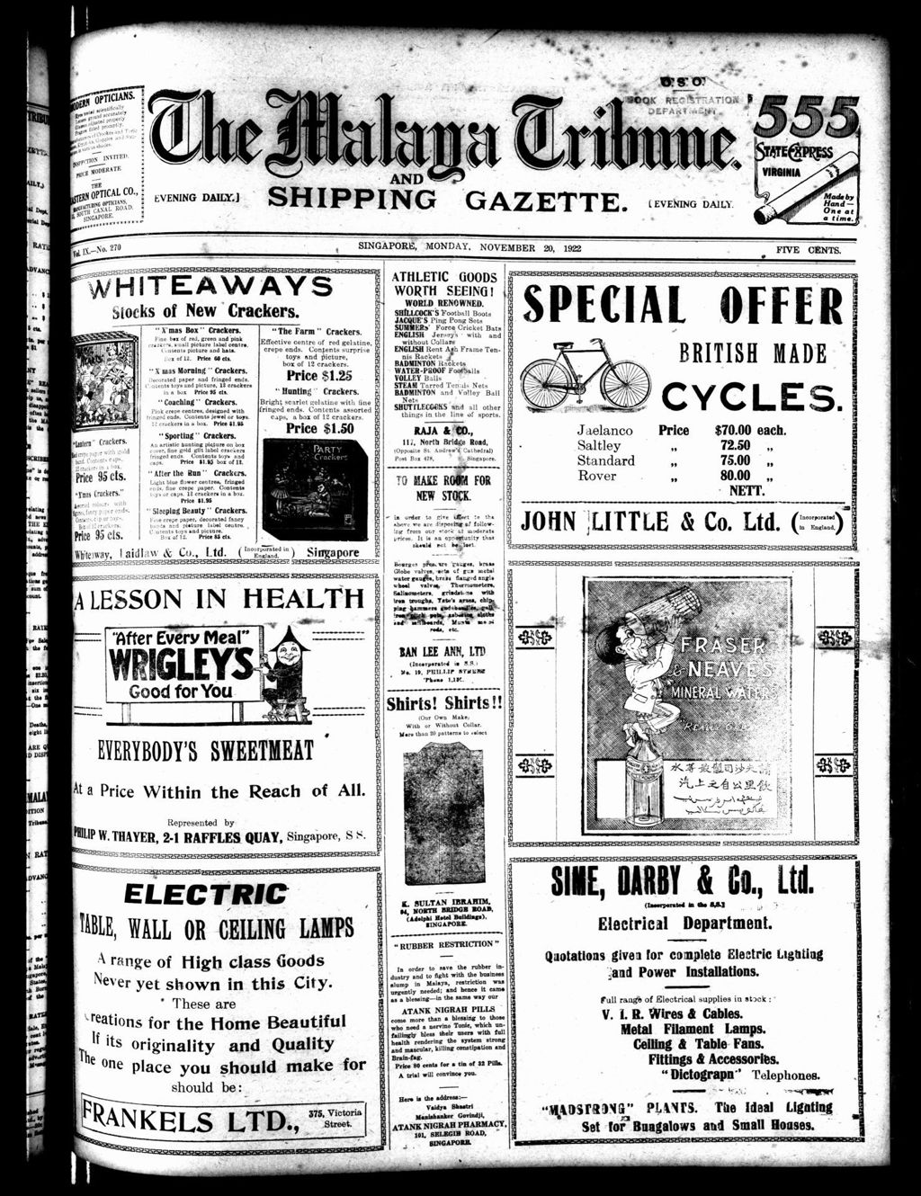 Miniature of Malaya Tribune 20 November 1922